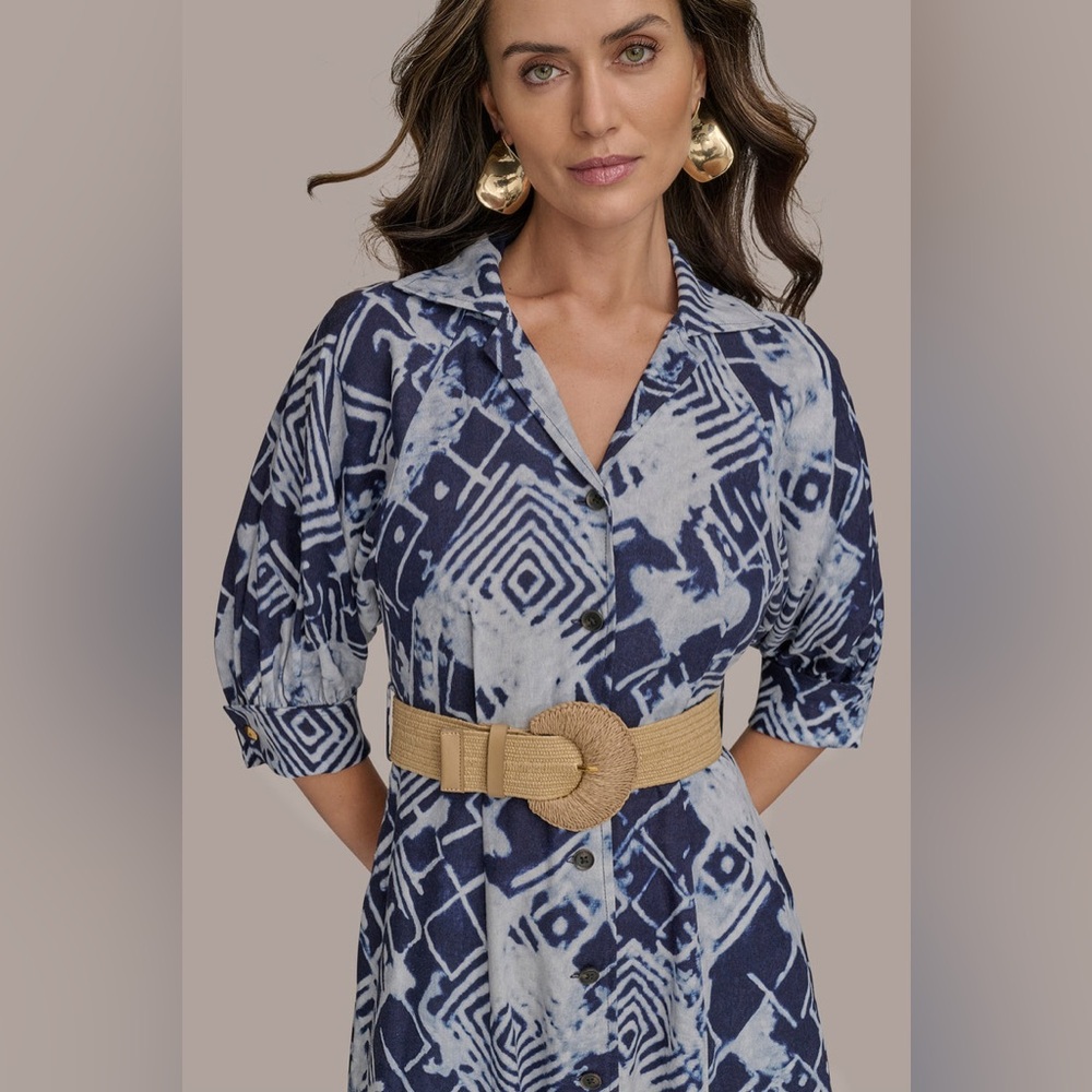 NWT Donna Karan New York LINEN-BLEND PRINTED MIDI SHIRT DRESS Sz 6 - Picture 6 of 16